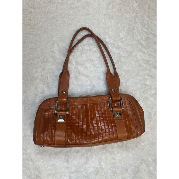 Texier Vintage Leather Baguette Bag Satchel Purse Brown Woven Designer Handbag - Picture 1 of 7